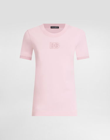 Majica kratkih rukava Dolce & Gabbana Dolce & Gabbana Jersey T-Shirt with Raised DG Logo Ružičasta | F8N08ZGDCX1F2528, 0