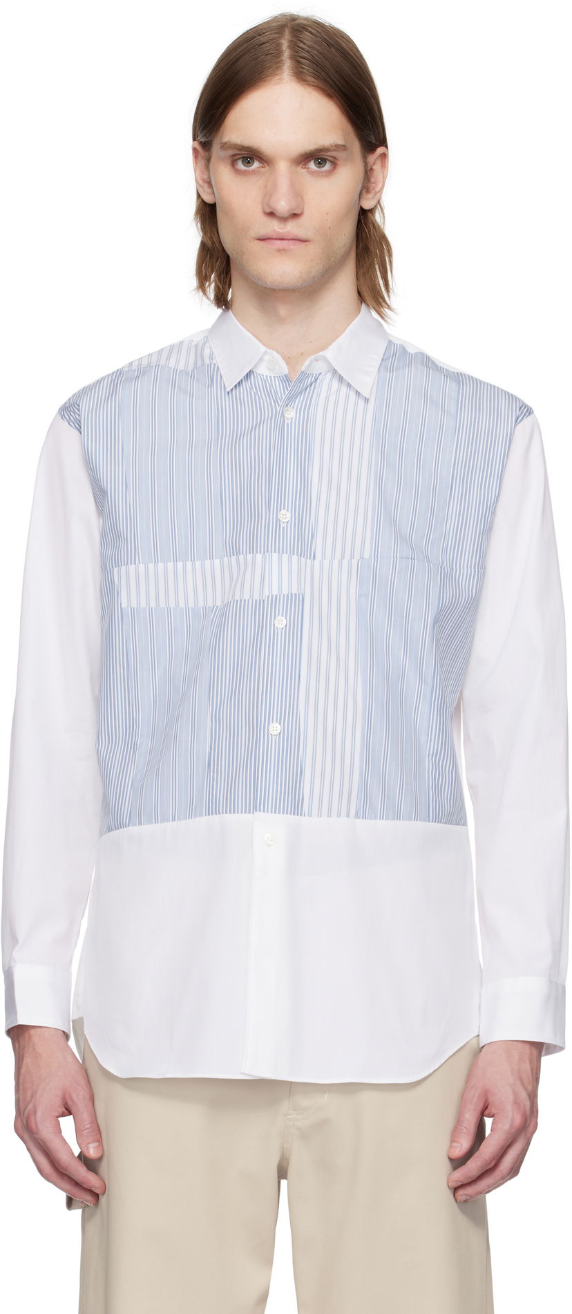 Košulja Comme des Garçons Comme des Garçons Yarn Dyed Stripe Poplin Shirt Bijela | FO-B027-051