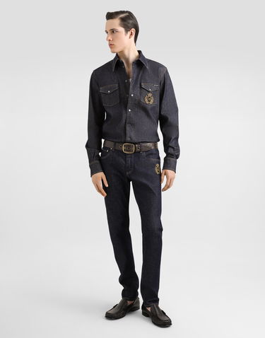 Jeans Dolce & Gabbana Slim-Fit Stretch Cotton Jeans With Patch Plava | GY07CZG8ME9S9001, 1