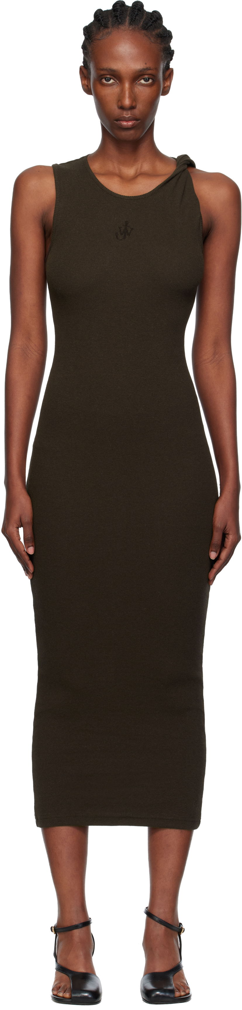 Haljina JW Anderson JW Anderson Anchor Embroidery Twisted Strap Maxi Dress Smeđa | JD0043-PG1841