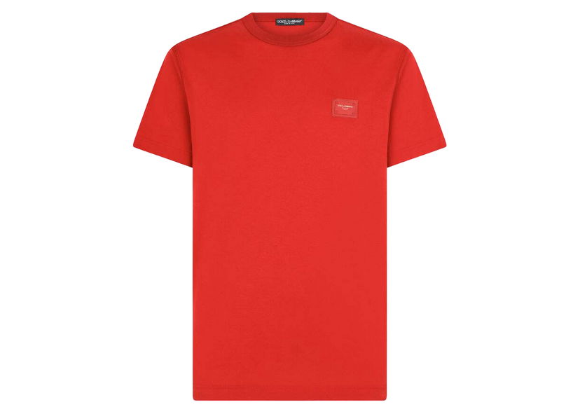 Majica kratkih rukava Dolce & Gabbana Cotton Branded Plate T-shirt Red Crvena | G8KJ9TFU7EQR2254