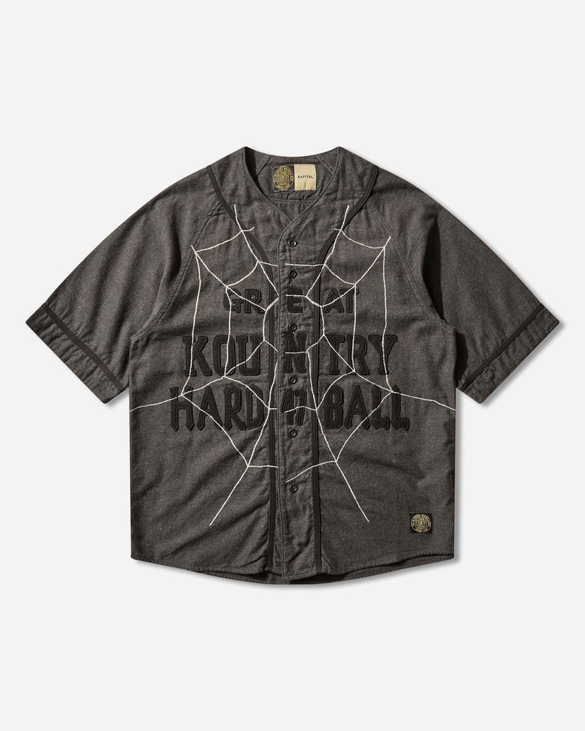 Košulja KAPITAL Cotton Wool Great Kountry Baseball Shirt with Spiderweb Design Siva | K2505SS215 DARKGRAY