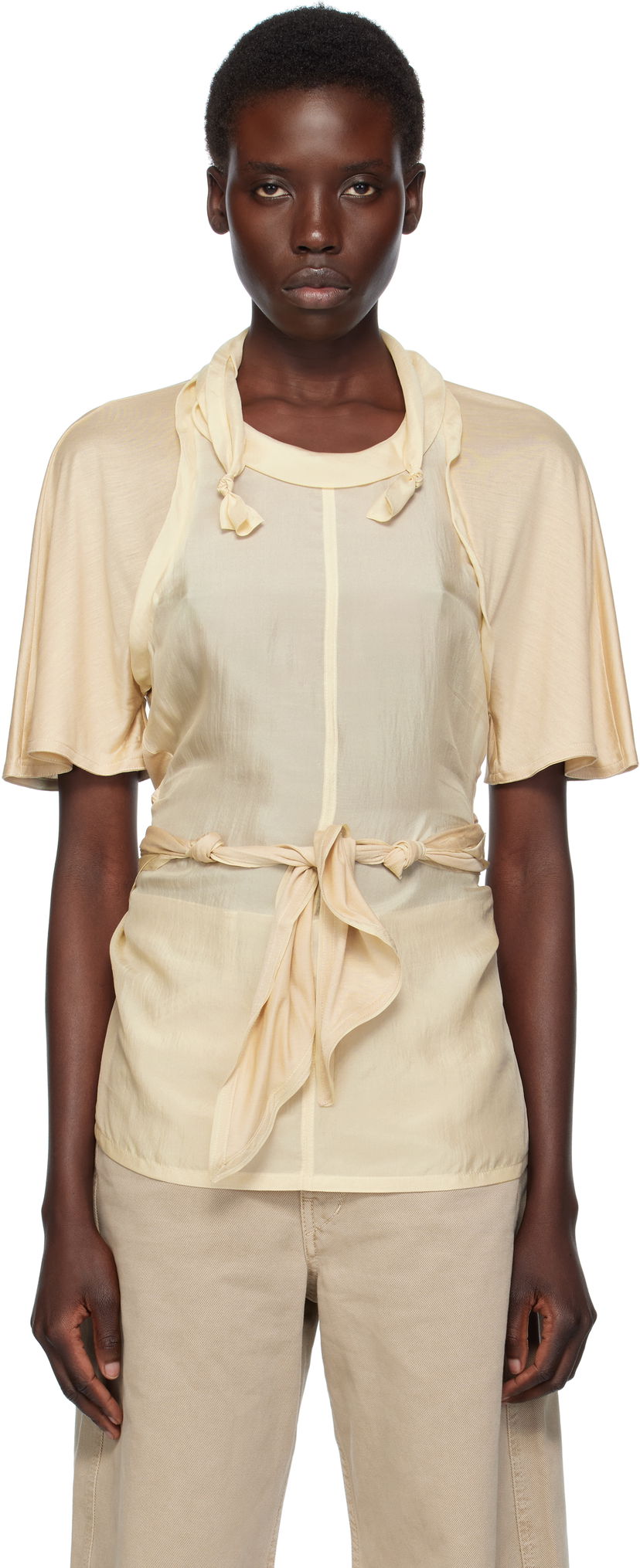 Majice i majice bez rukava LEMAIRE Lemaire Mixed Fabric Knotted Top Bež | TO1332 LF1373