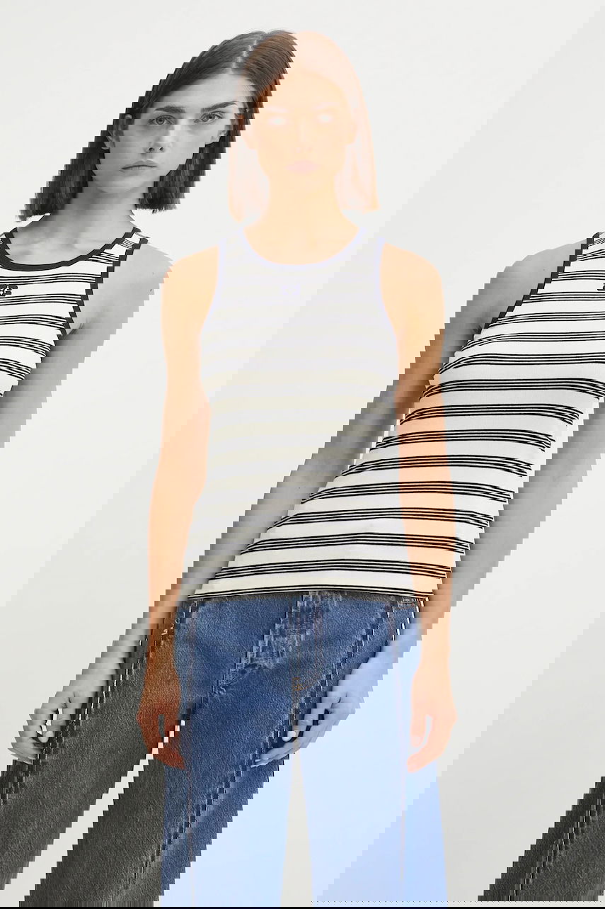 Majica bez rukava GANNI GANNI Women's Striped Soft Cotton Rib Tank Top Bijela | T4144, 0