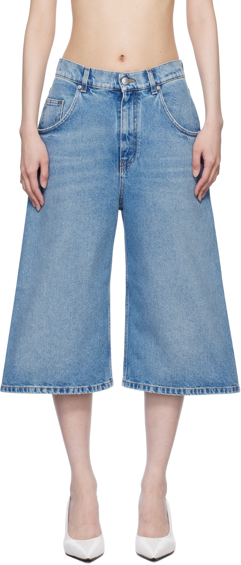 Kratke hlače Stella McCartney Stella McCartney Vintage Wash Denim Wide Leg Shorts Plava | 6D03493SQH05