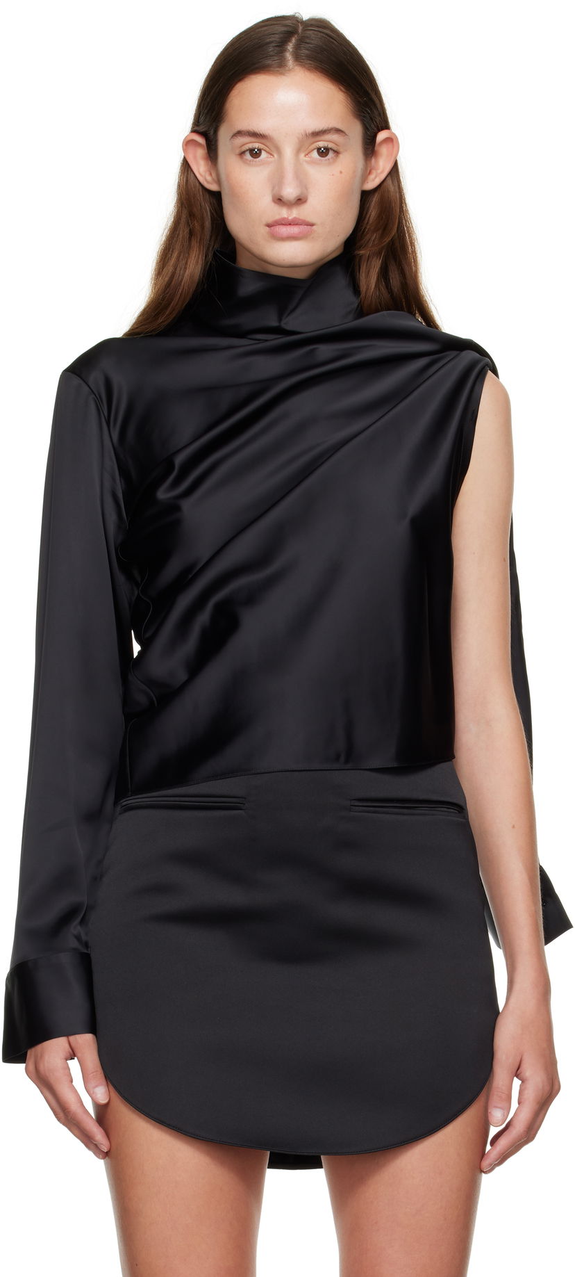Košulja Courrèges Courrèges Off-Shoulder Satin Top Crna | 325CCH094VI0073