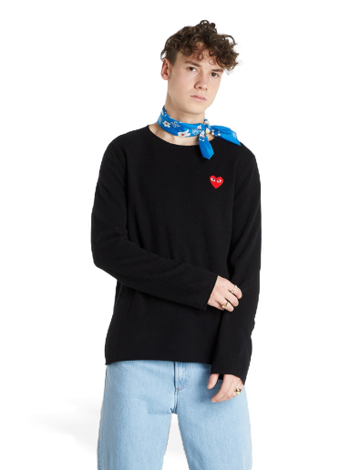 Džemper Comme des Garçons PLAY Red Heart Crewneck Jumper Crna | AZN068 Black