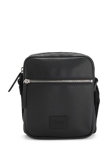 Torba za rame BOSS HUGO Grained Faux-Leather Reporter Bag Crna | 50535669