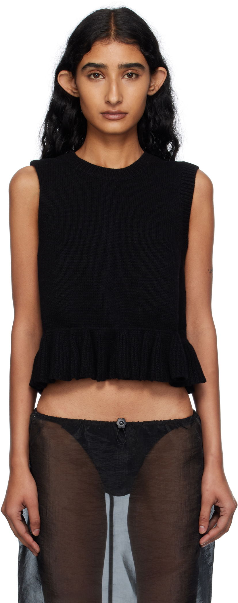 Prsluk Cecilie Bahnsen Cecilie Bahnsen Bill Knit Ruffle Hem Vest Crna | 2.25KNI53003 BILL VEST