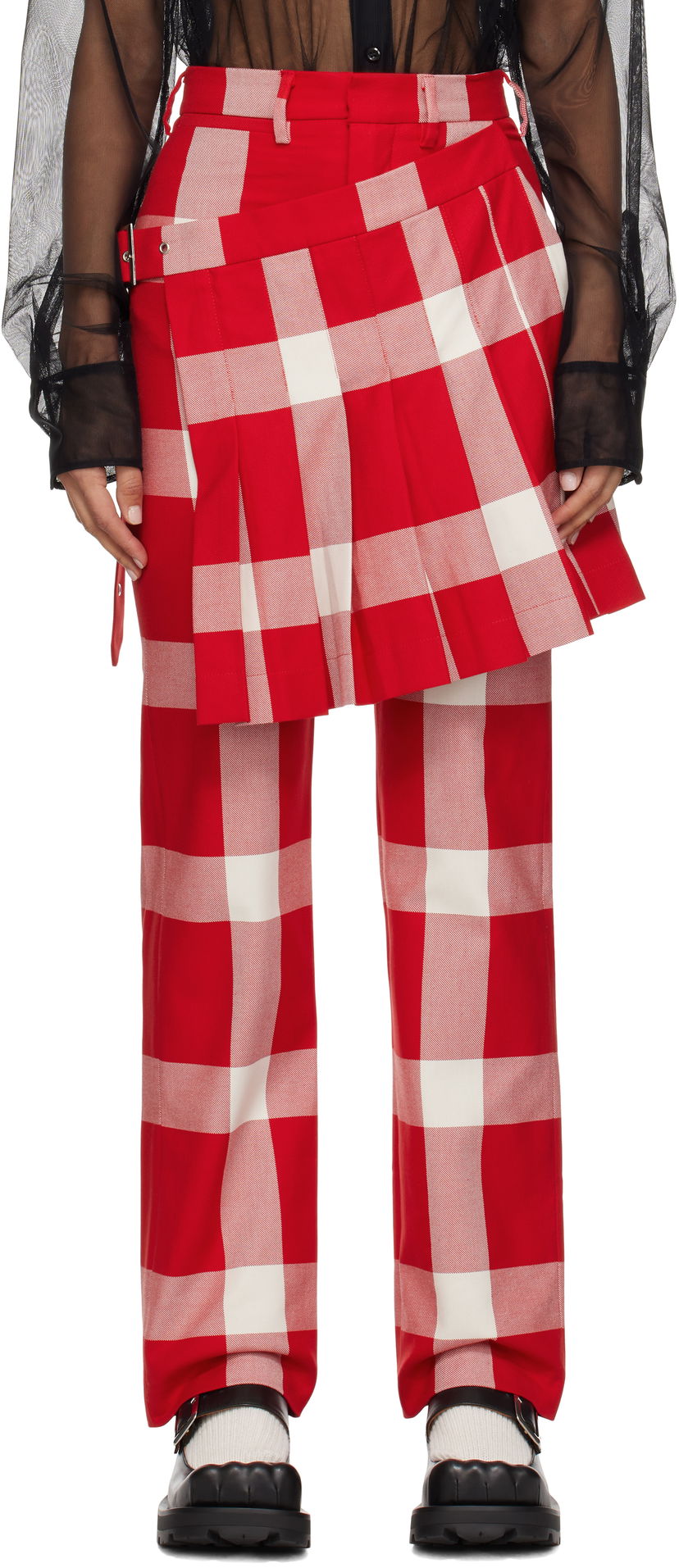 Hlače Charles Jeffrey Loverboy Plaid Layered Trousers Crvena | 41030401