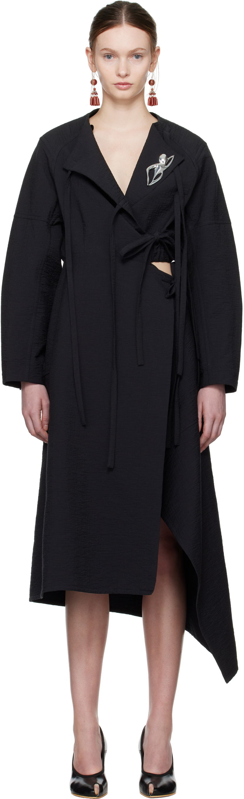 Haljina Tory Burch Tory Burch Cotton Wrap Midi Dress Crna | 173644-001