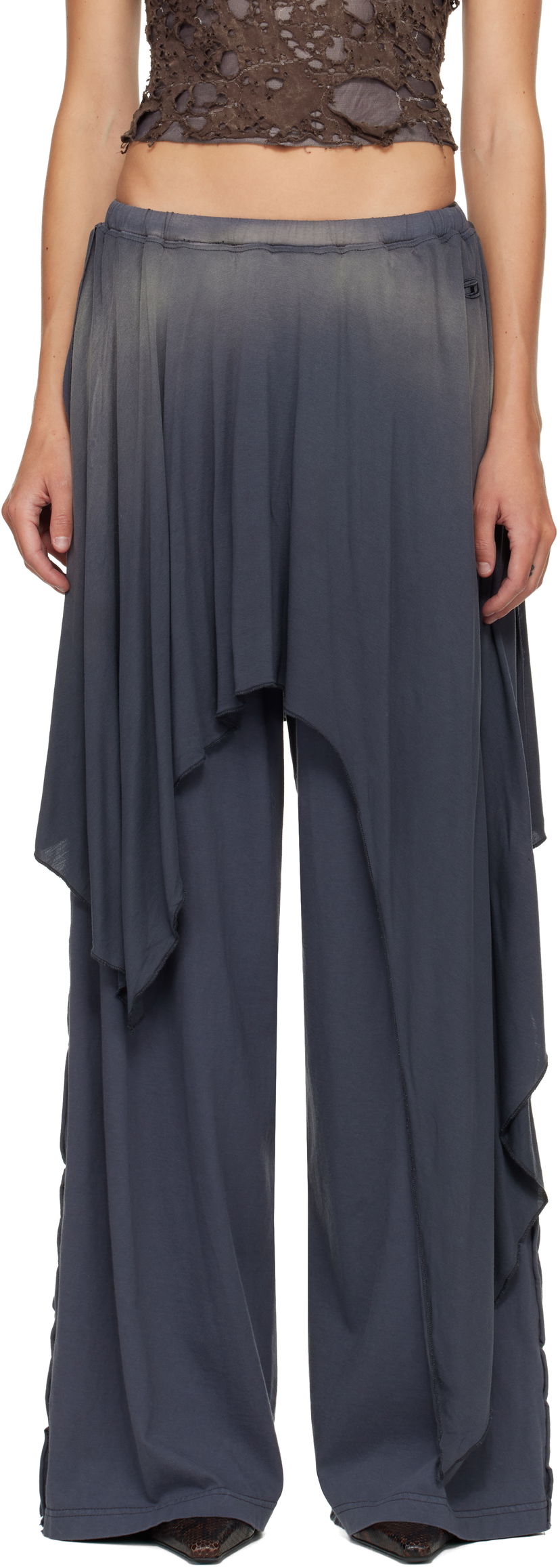 Hlače Diesel P-Kirpalong Draped Wide-Leg Trousers Siva | A18545 0AGBA