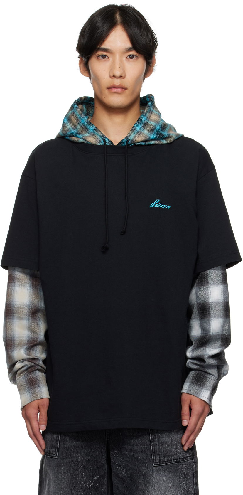 Majica kratkih rukava We11done We11done Checkered Layered T-Shirt Crna | WD-TT2-25-783-U-BK