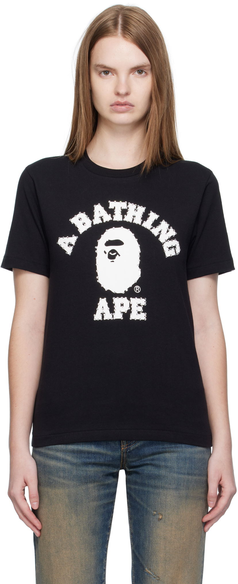 Majica kratkih rukava BAPE Crystal Stone College T-Shirt Crna | 001TEL302064L