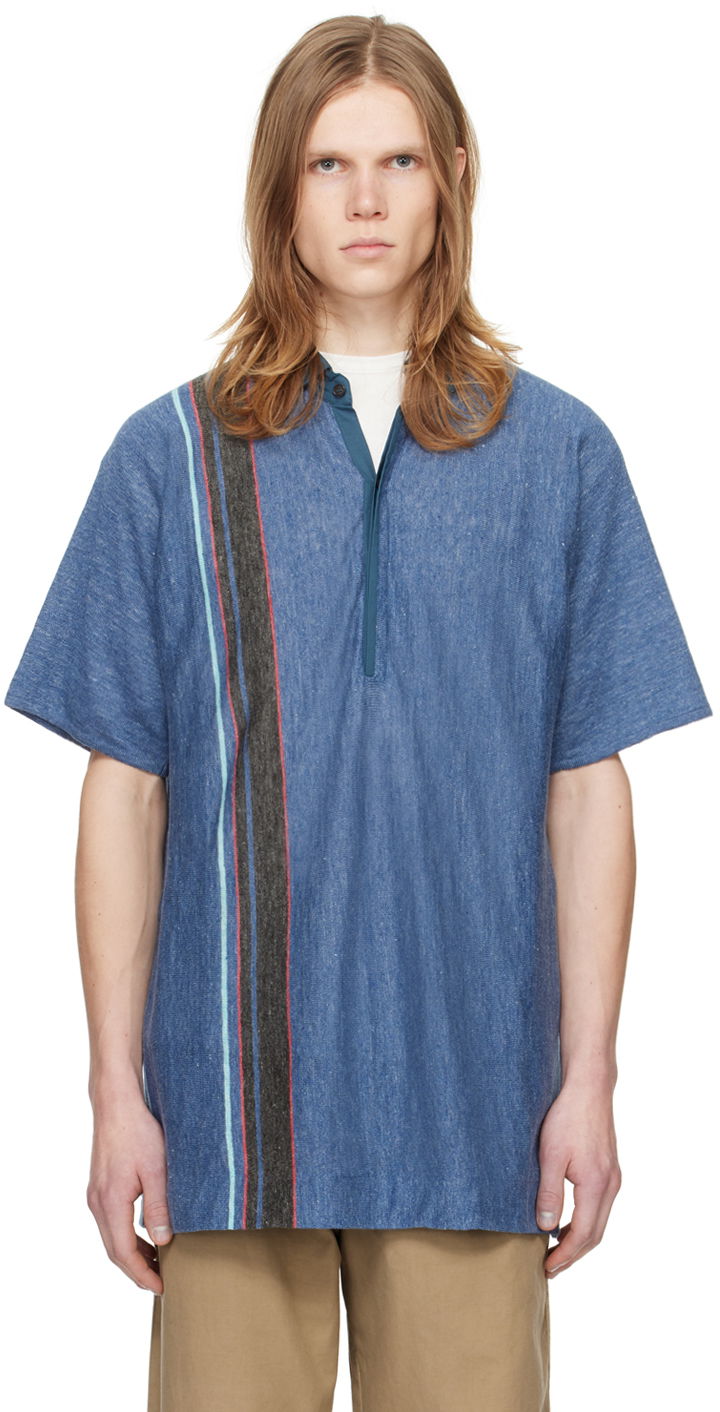 Polo majica The Row Striped Linen Shirt Plava | 531-Y713