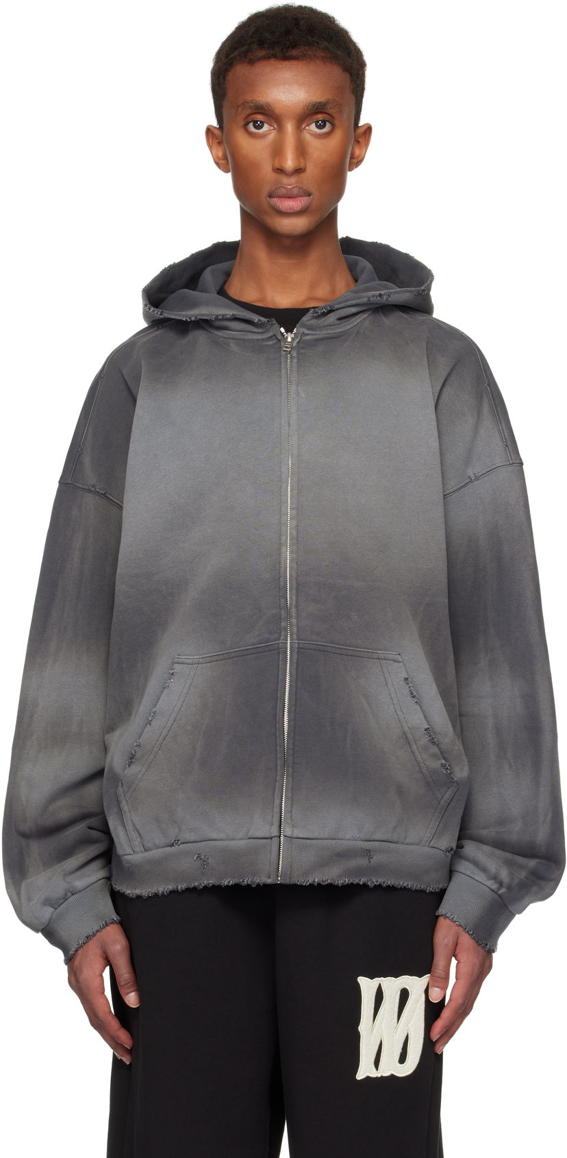 Dukserice We11done We11done Distressed Zip-Up Hoodie Siva | WD-TJ3-24-833-U-CH