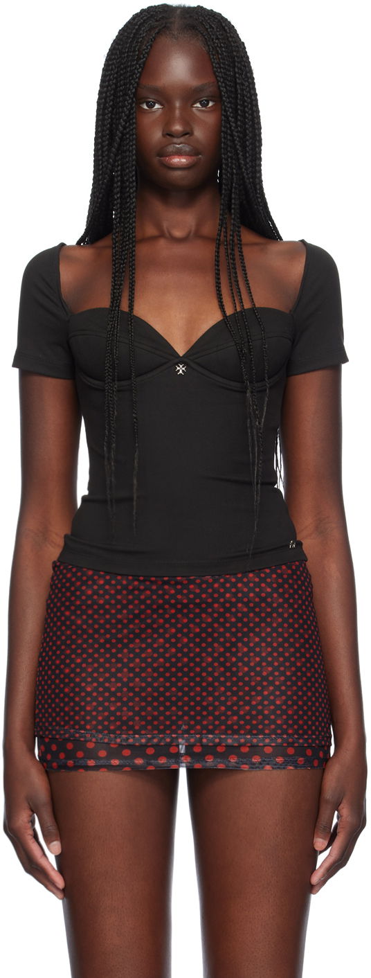 Majica bez rukava Miaou Miaou Olivia Sweetheart Neck T-Shirt Crna | 7143SHJBLK
