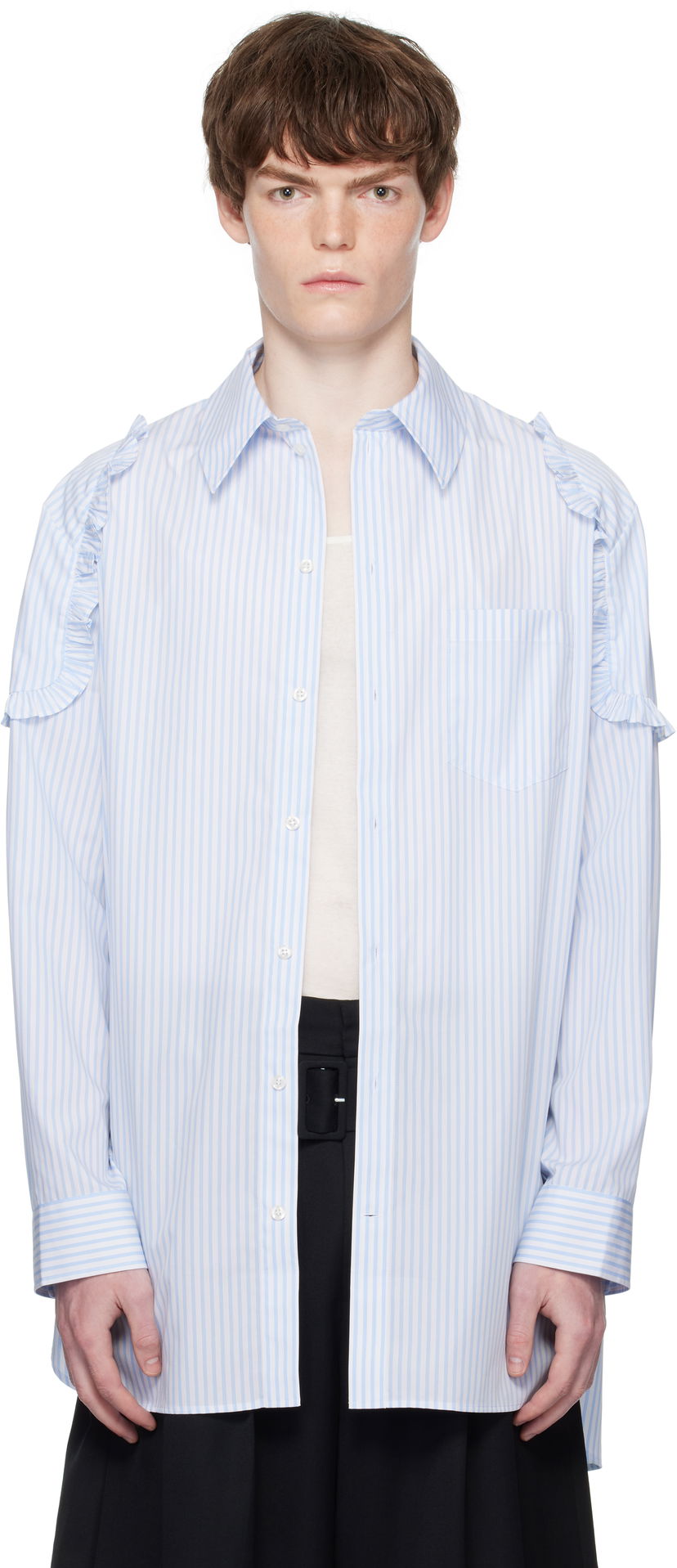 Košulja Simone Rocha Simone Rocha Ruffle Shoulder Patch Tunic Shirt Plava | 5383 1026
