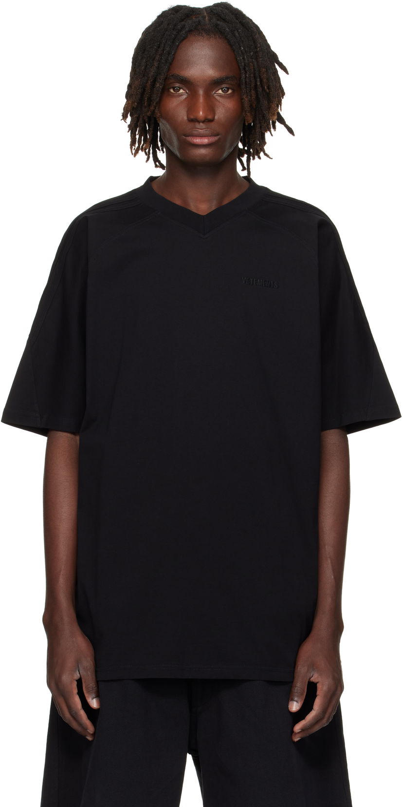 Majica kratkih rukava VETEMENTS Cut-Up V-Neck T-shirt Crna | UH76TR260B