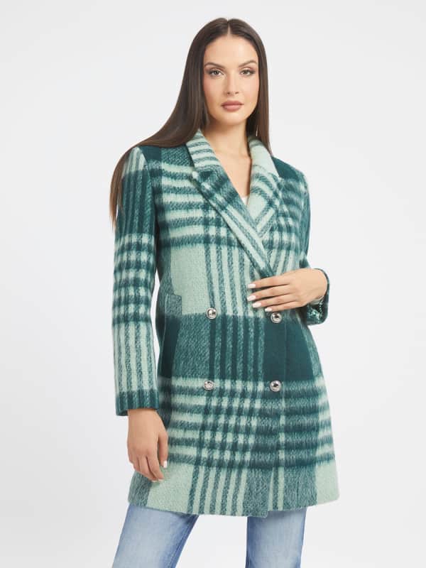 Jakna GUESS Wool Blend Check Tirkiz | W3BL74WFVO0, 0