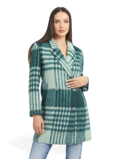 Jakna GUESS Wool Blend Check Tirkiz | W3BL74WFVO0