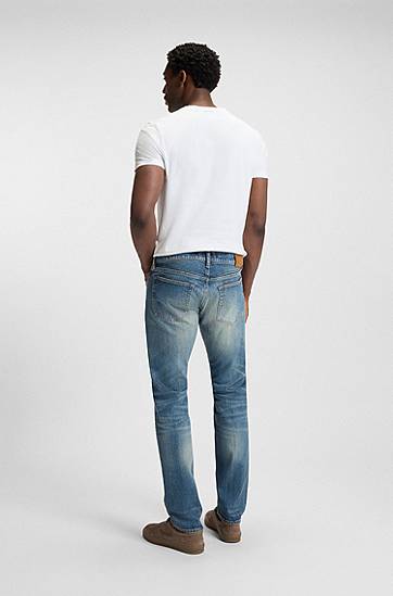 Jeans BOSS BECKHAM x BOSS Slim-Fit Vintage-Wash Jeans Plava | 50549119, 1