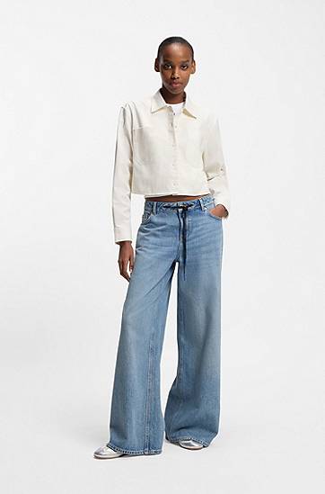 Košulja BOSS Relaxed-fit blouse in cotton with Happy logo Bež | 50542967, 1