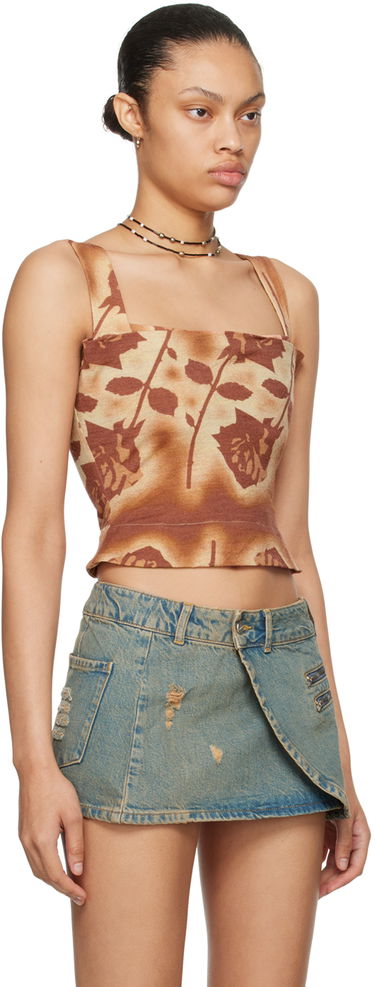 Majica bez rukava Miaou Miaou Imogene Rose Print Tank Top Smeđa | 7023WOSSRO, 1