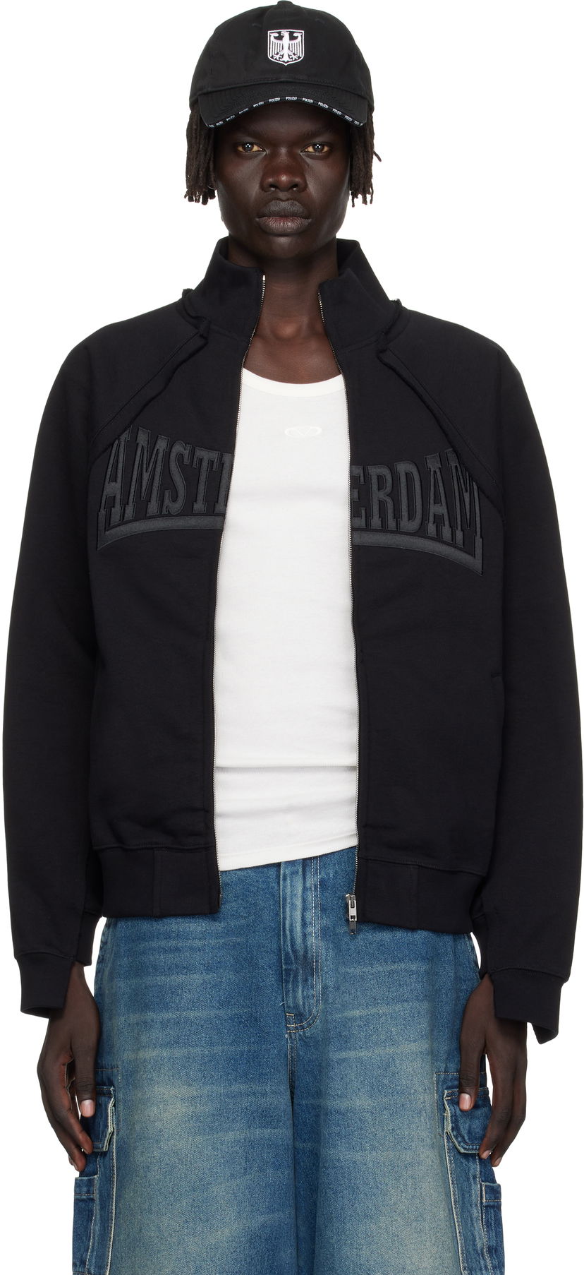Dukserice VETEMENTS VETEMENTS 'Amsterdam' Patched Zip-Up Sweatshirt Crna | UH76ZU760BB