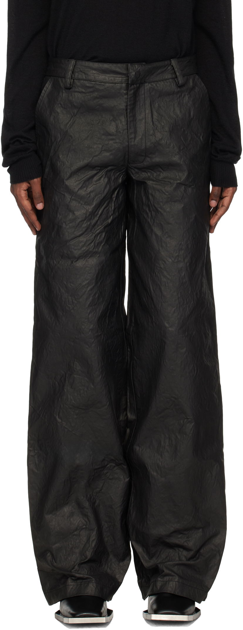 Hlače HELIOT EMIL Armada Crinkled Wide Leg Trousers Crna | AW24_M_10_178_BLK01
