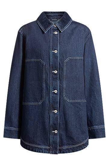 Košulja BOSS Oversized Denim Jacket with Contrast Stitching Plava | 50531741