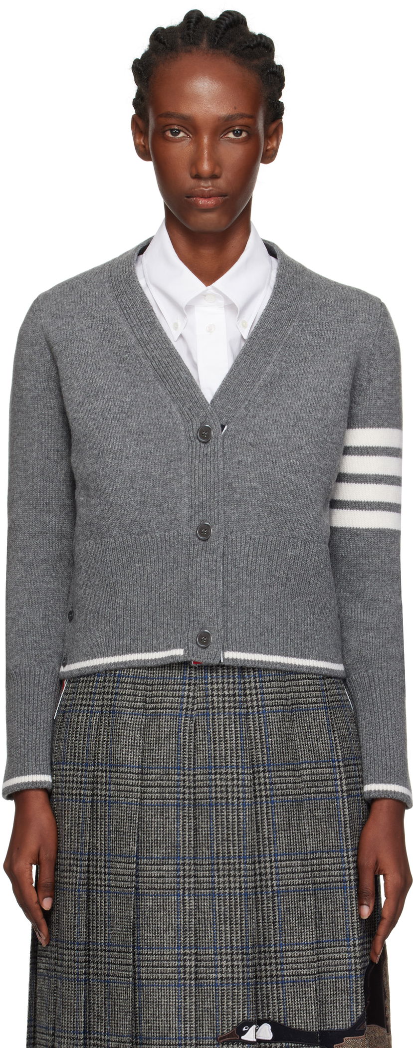 Džemper Thom Browne Thom Browne Intarsia Geese 4-Bar V-Neck Cardigan Siva | FKC657A-Y1029