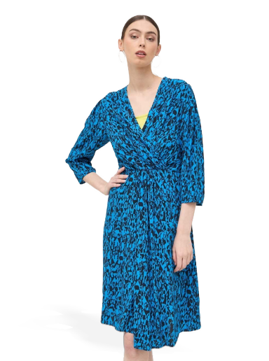 Haljina BOSS Wrap-front V-neck Dress with Seasonal Print Tamnoplava | 50498062