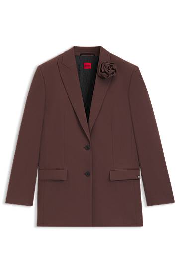 Jakna BOSS Relaxed Fit Blazer with Flower Brooch Smeđa | 50544133