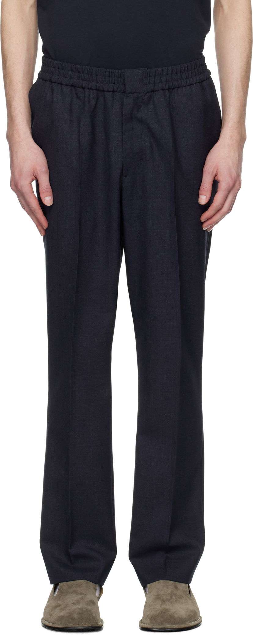 Hlače AMI AMI Paris Elasticated Waist Trousers Tamnoplava | HTR226.WV0043