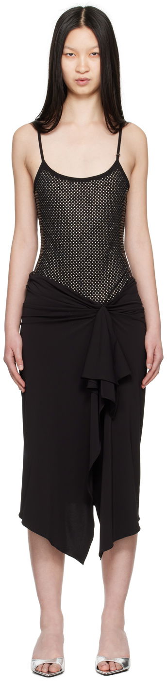 Haljina The Attico Attico Crystal-Cut Draped Midi Dress Crna | 248WCM152 RY02T