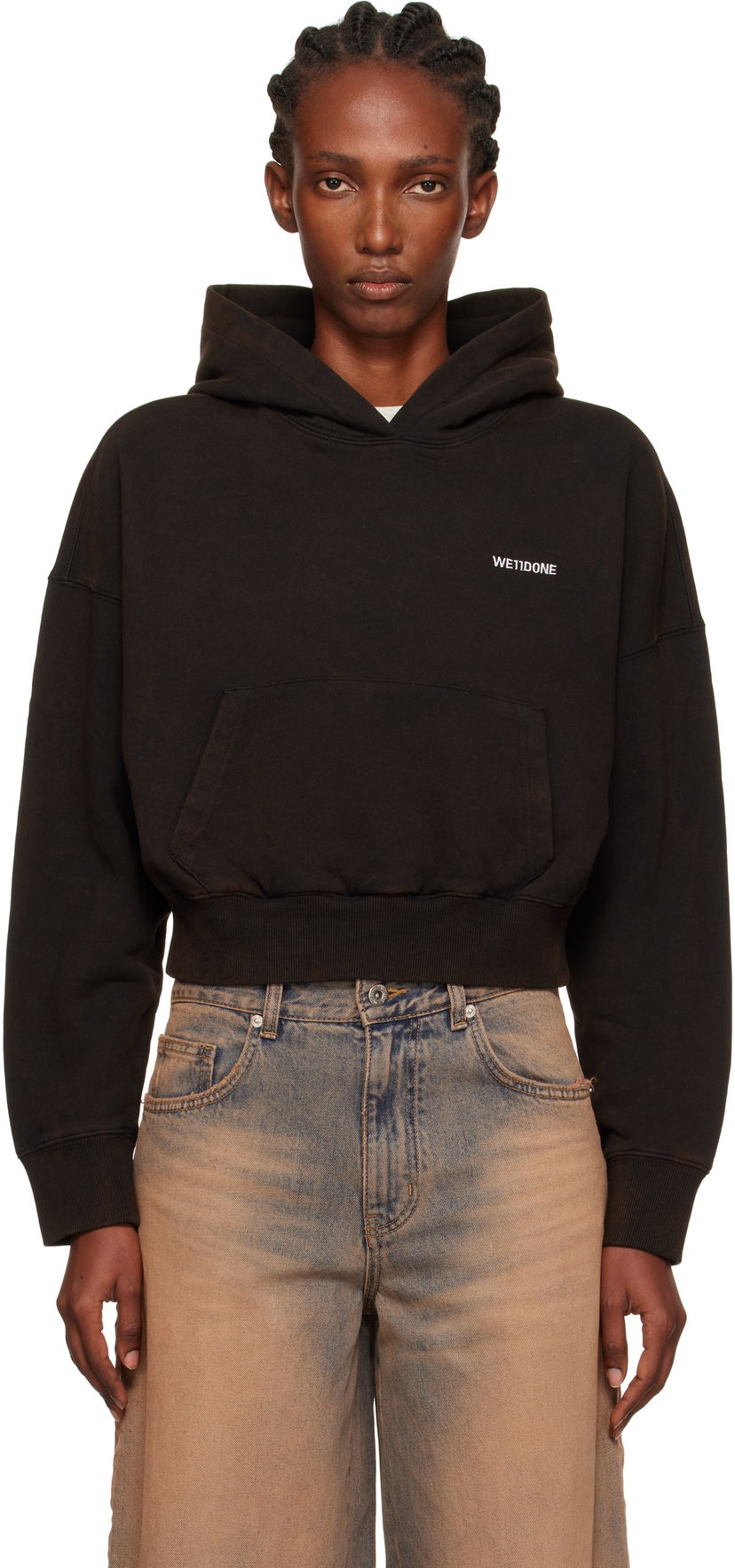 Dukserice We11done We11done Cropped Logo Hoodie Crna | WD-TH2-25-830-W-BK