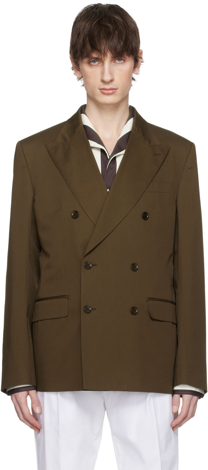 Jakna Dolce & Gabbana Dolce&Gabbana Double-Breasted Technical Gabardine Blazer Smeđa | G2TV8TFUFNV