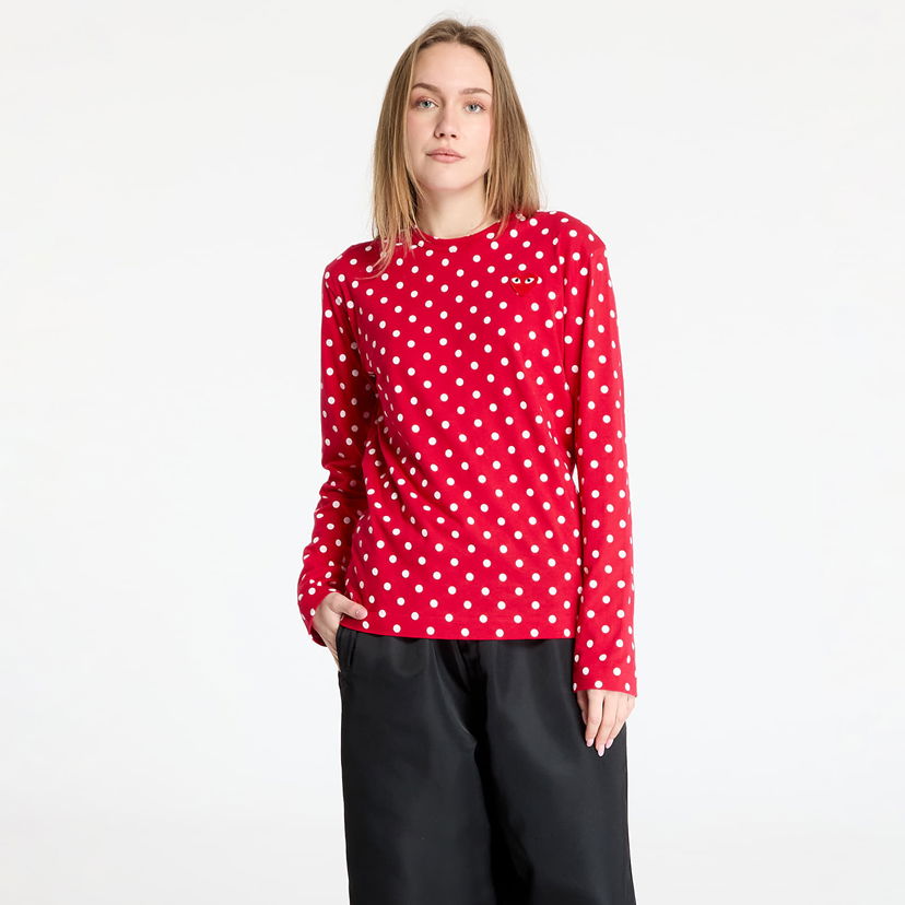 Majica kratkih rukava Comme des Garçons Play Heart Logo Long Sleeve Dotted T-Shirt Crvena | AX-T166 RED