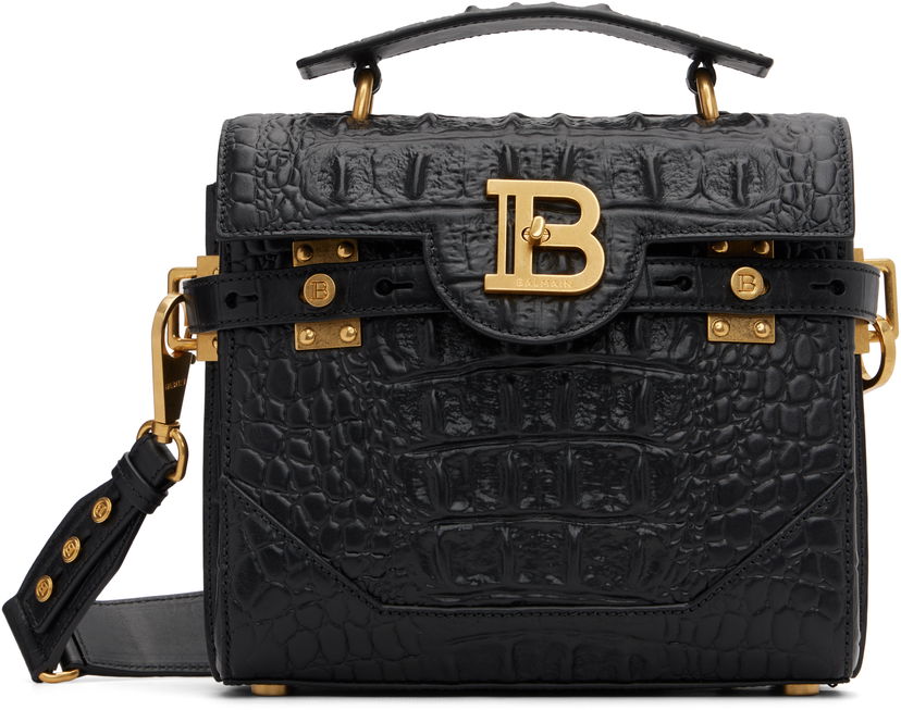 Ručna torbica Balmain B-Buzz 23 Crocodile-Print Leather Bag Crna | FN0DB526LOBC