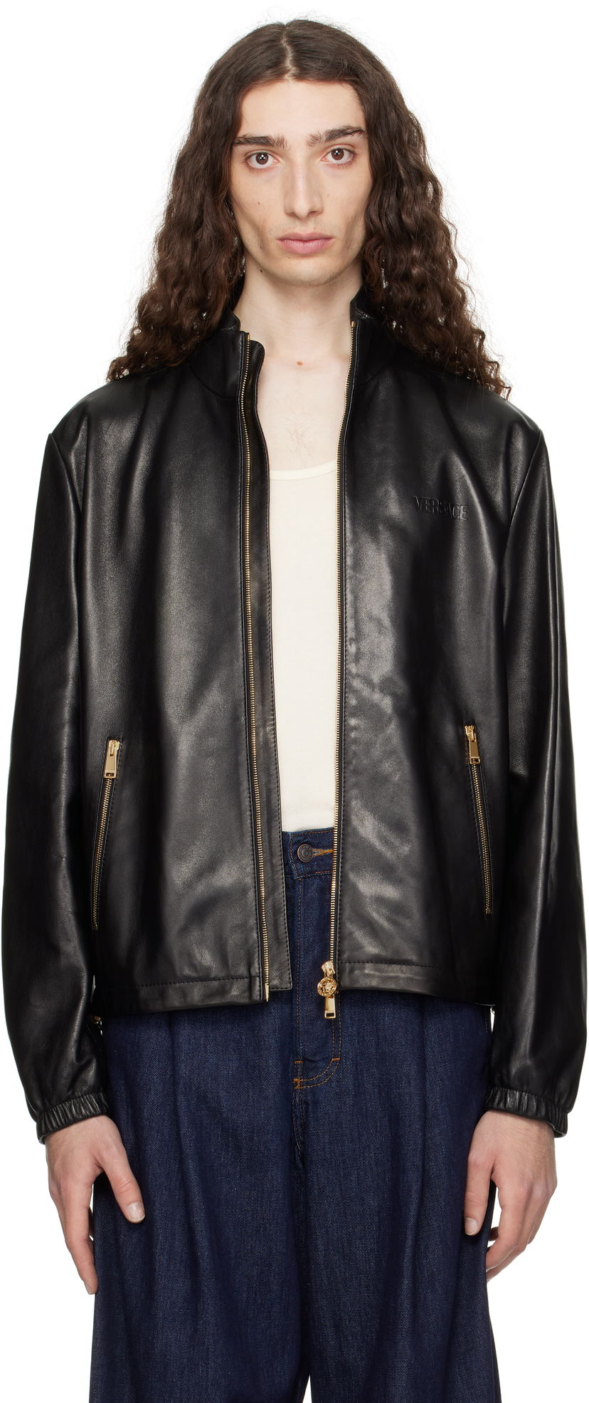 Jakna Versace Versace Plongé Leather Jacket Crna | 1019606_1A14141