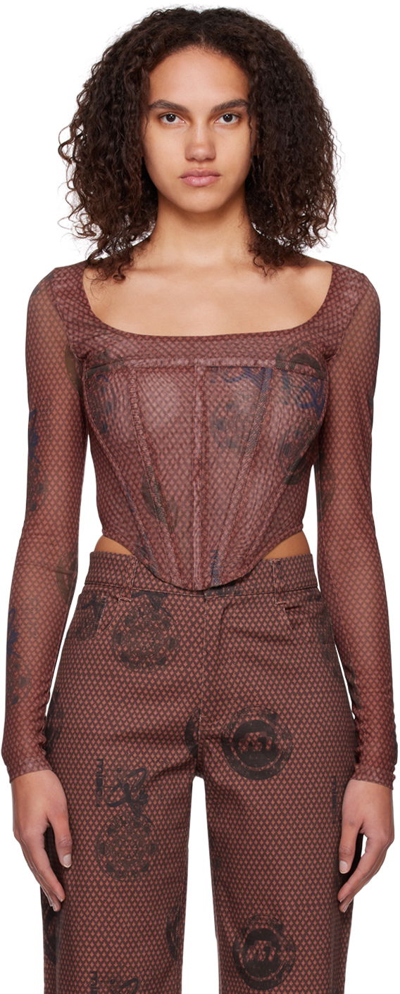 Crop top Miaou Miaou Maude Long Sleeve Corset Top Smeđa | 7065PM1ATL