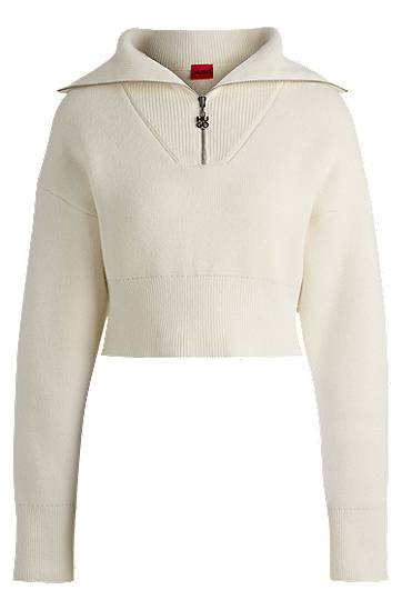Džemper BOSS Cropped Sweater with Logo Zip Puller Bijela | 50522545