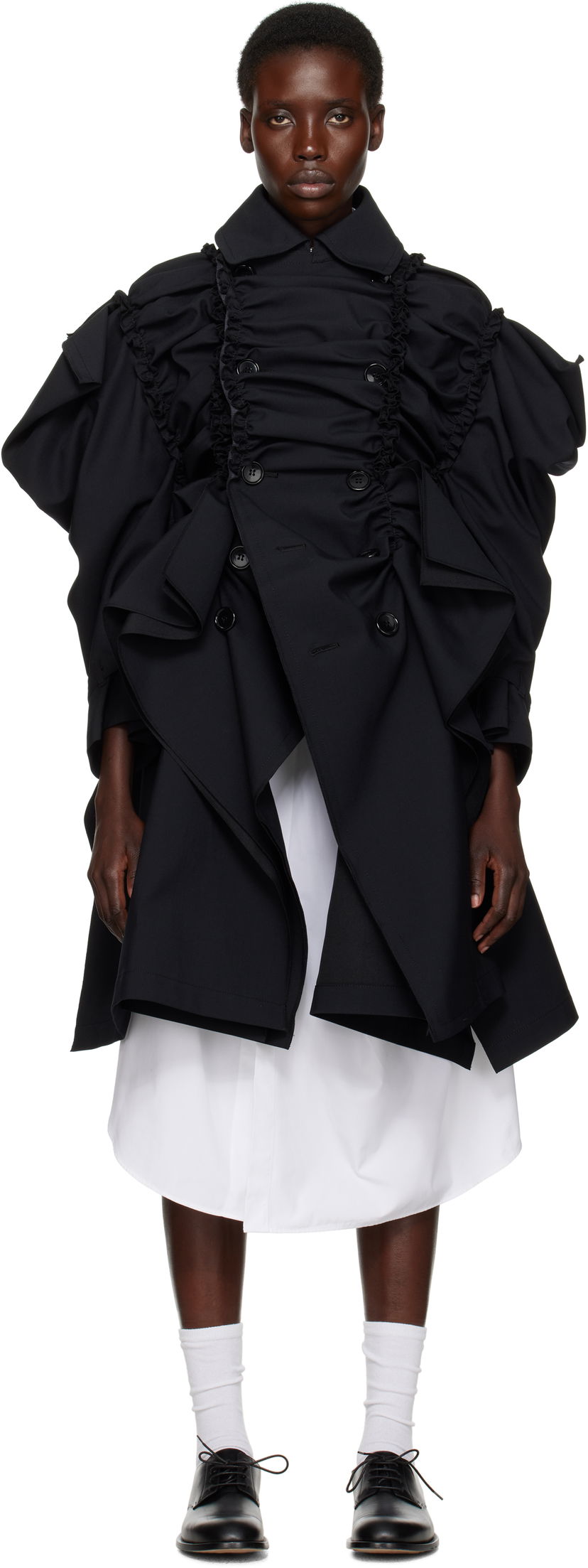 Trenčkot Comme des Garçons Comme Des Garçons Yarn Dyed Wool Polyester Coat Crna | TO-C004-051