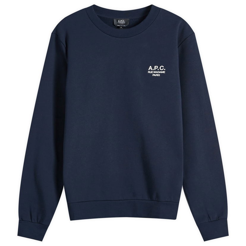 Dukserice A.P.C. Rue Madame Logo Crew Sweat Tamnoplava | COHBV-M27913-TIQ