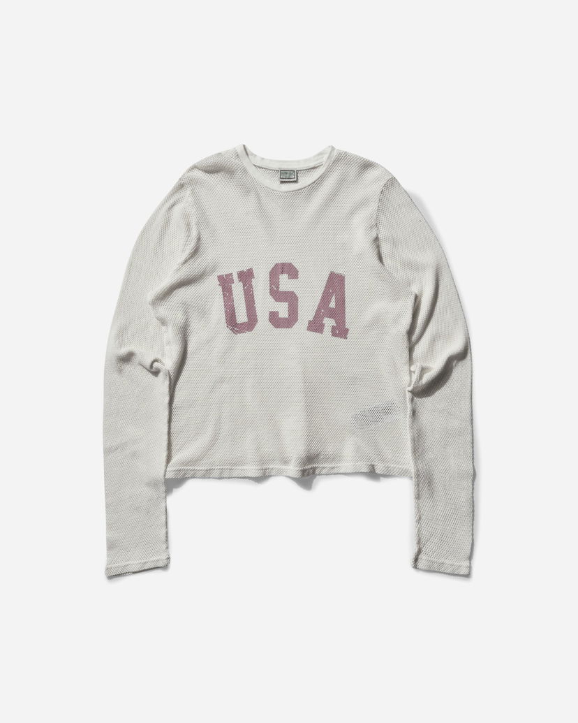 Crop top GUESS Logo Mesh Longsleeve T-shirt Bijela | M4BP03KC4H0 PWMU