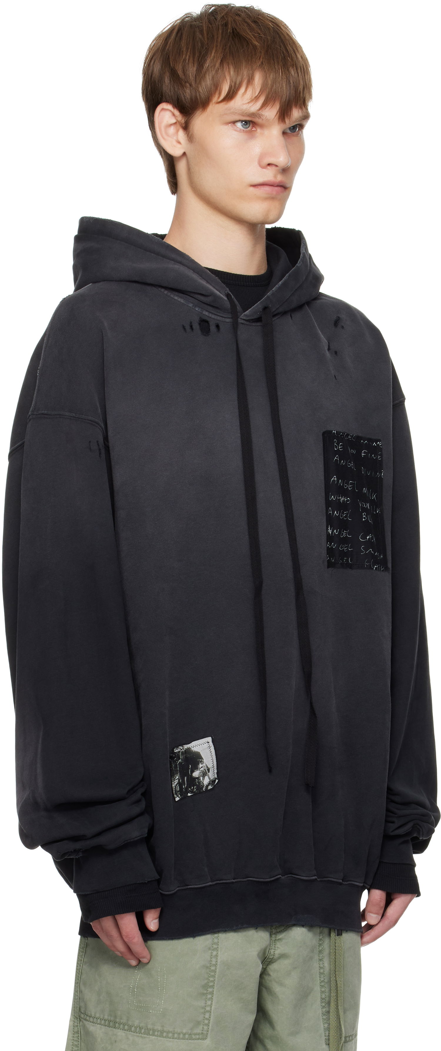 Dukserice Ann Demeulemeester Ann Demeulemeester Ollie High-Comfort Hoodie with Printed Patches Crna | B0013214-FA639-098, 1