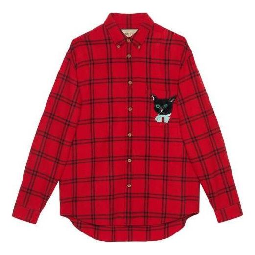 Košulja Gucci Wool Shirt with Cat Patch Crvena | 663380-ZAHB1-6153