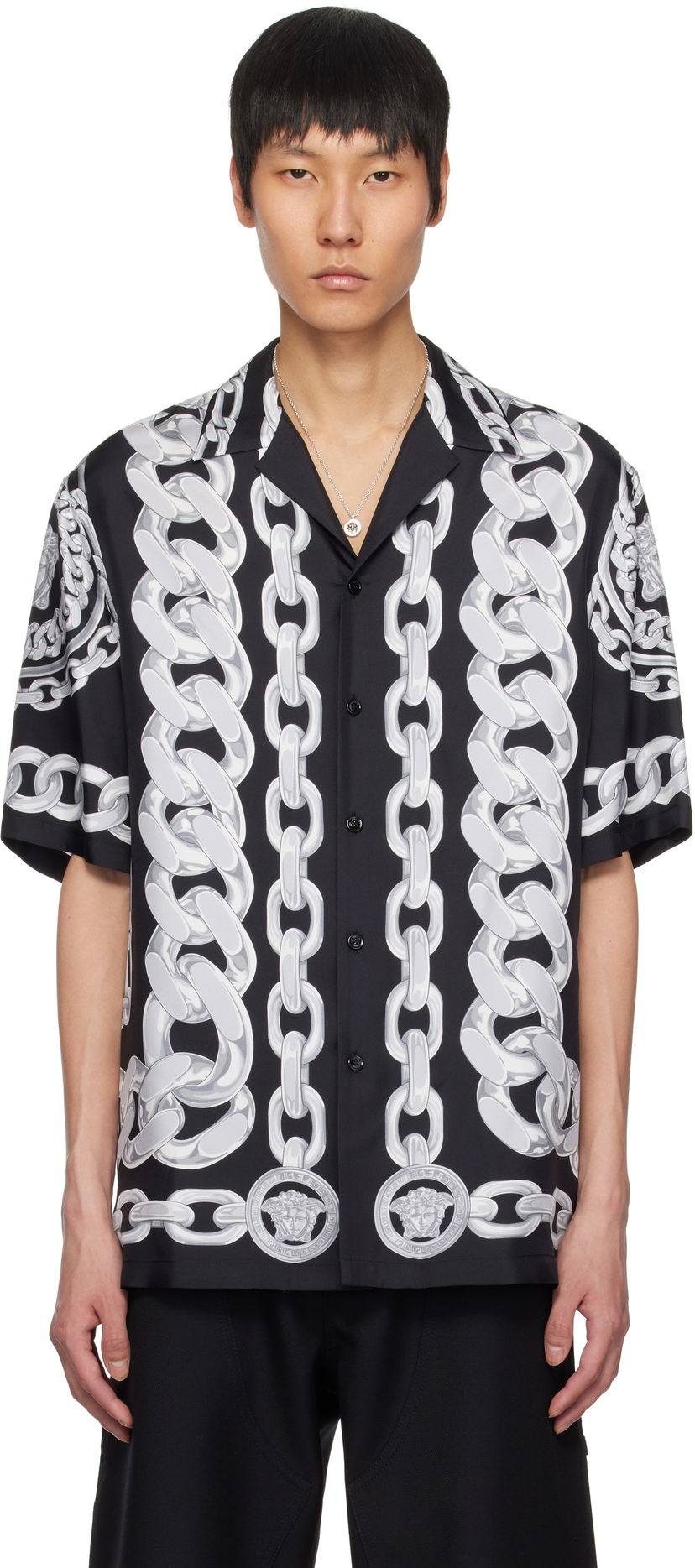 Košulja Versace Versace Medusa Chains Silk Shirt Crna | 1003926_1A13397