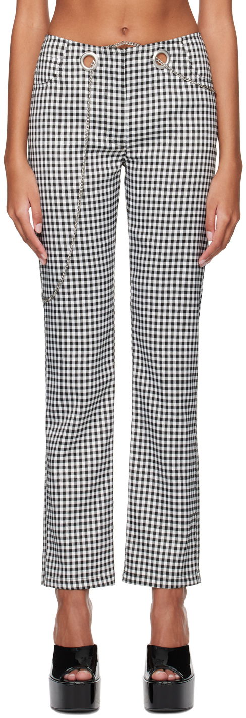 Hlače Miaou Miaou Tommy Gingham Trousers with Chain Crna | 1004GINOND